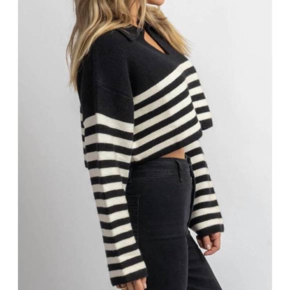 CRESCENT Corbin Striped Knit Sweater in Black & White Women's Size Small - Picture 3 of 9